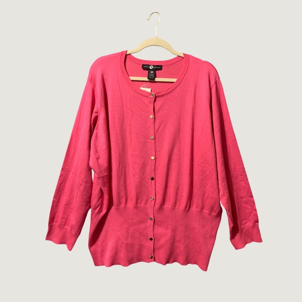 Ashley Stewart Cardigan Women 26/28 Basic Cardi Pink Button Down New